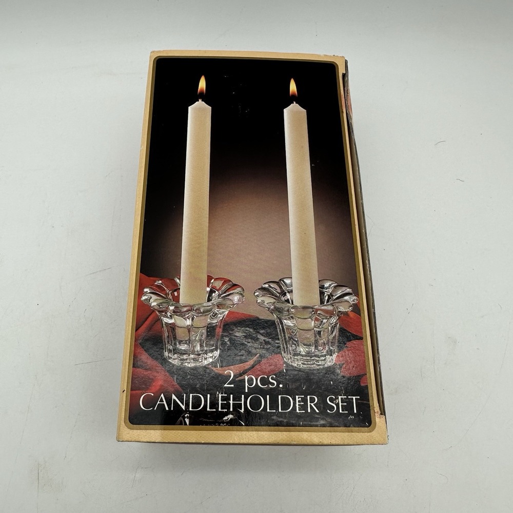 Vintage Borgonovo Queen Crystal Candleholder Set Of 2 Made‎ In Italy 3x2"